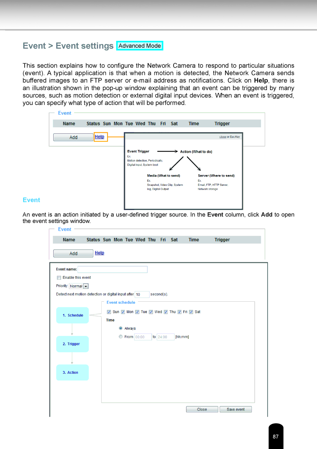 Toshiba IK-WB81A user manual Event Event settings 