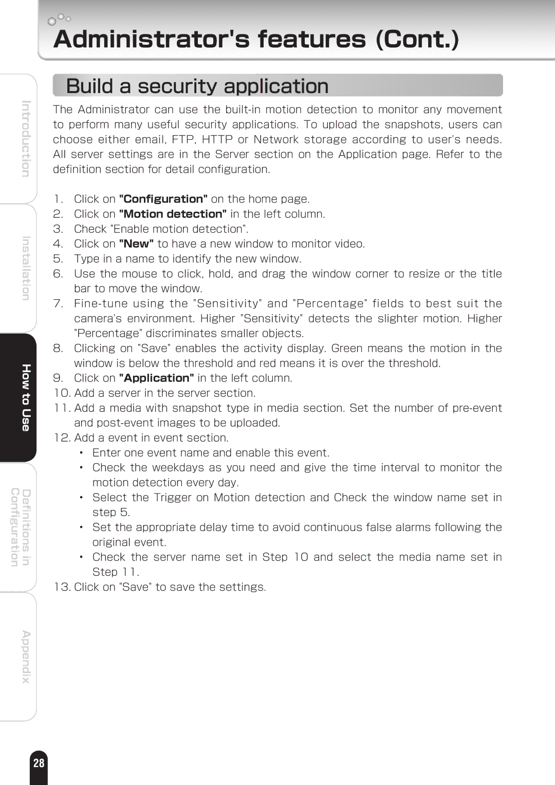 Toshiba IK-WD01A manual Build a security application 