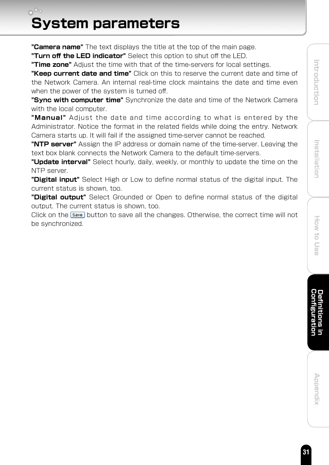 Toshiba IK-WD01A manual System parameters 