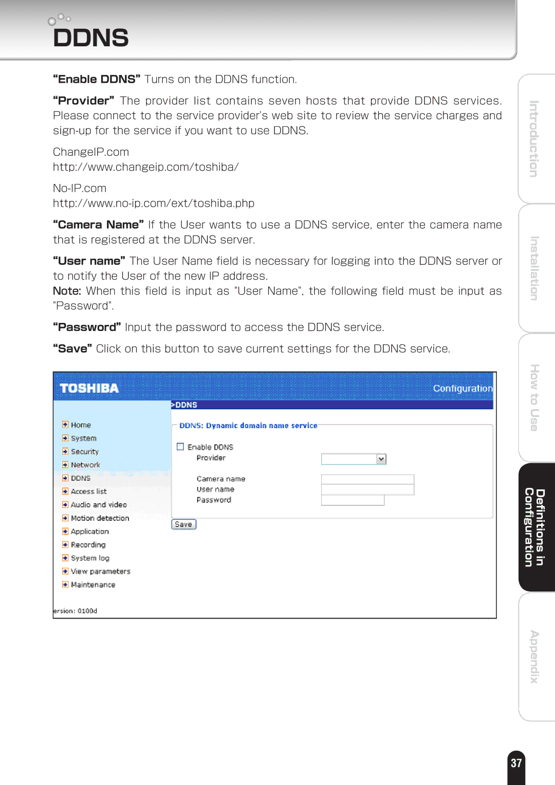 Toshiba IK-WD01A manual Ddns 