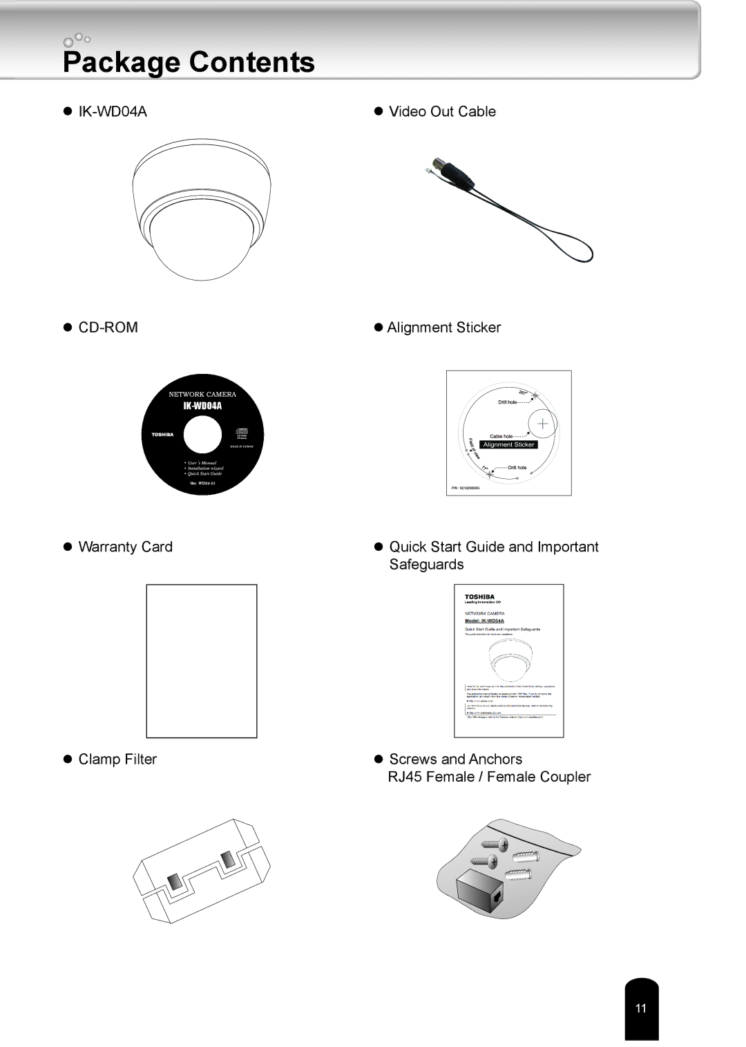 Toshiba IK-WD04A user manual Package Contents 