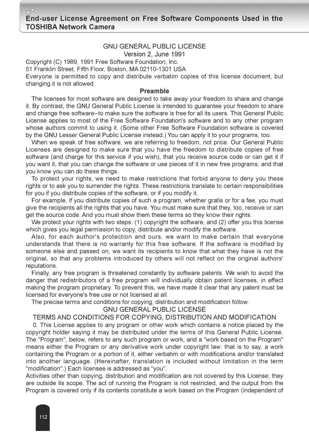 Toshiba IK-WD04A user manual Preamble 