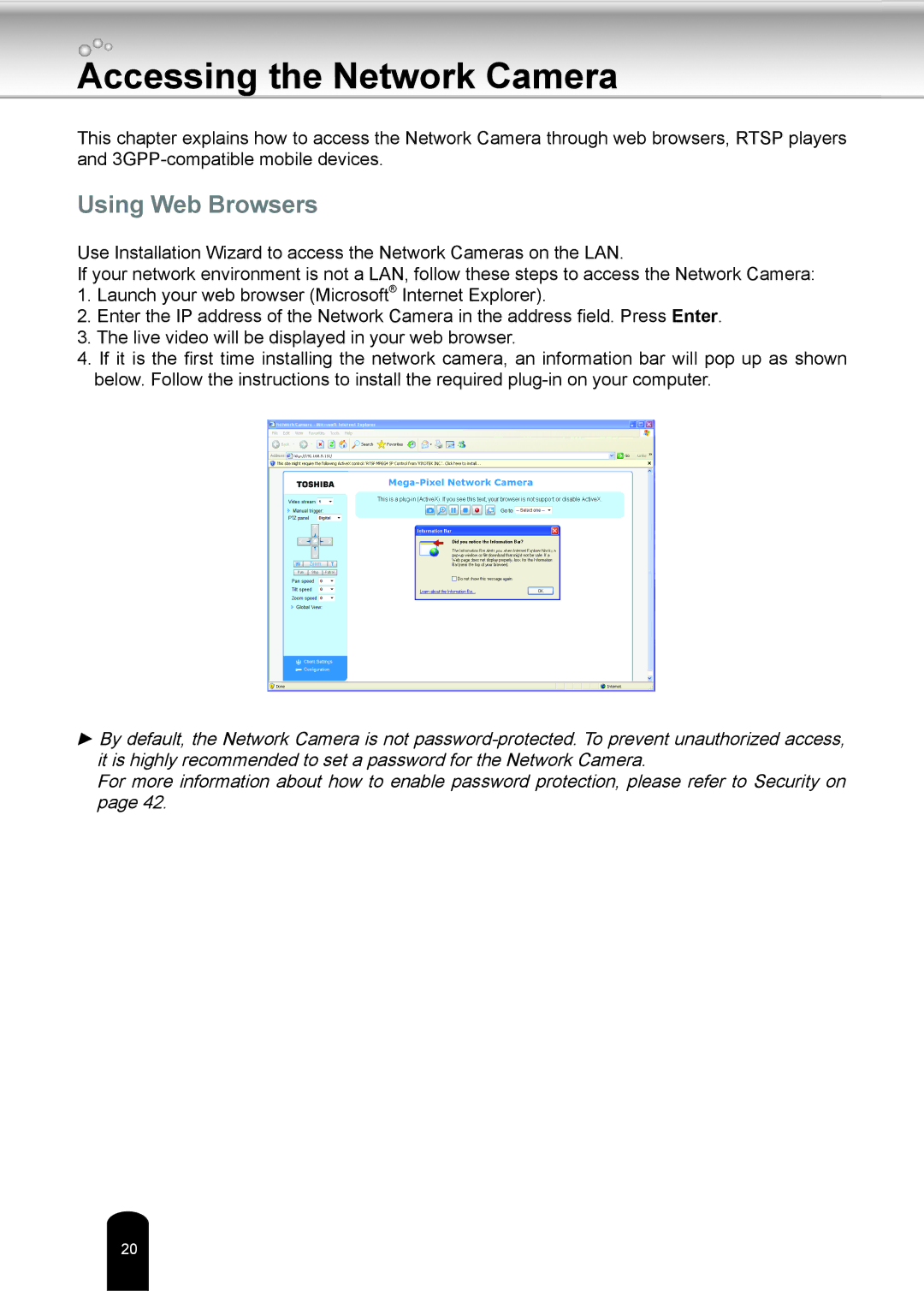 Toshiba IK-WD04A user manual Accessing the Network Camera, Using Web Browsers 