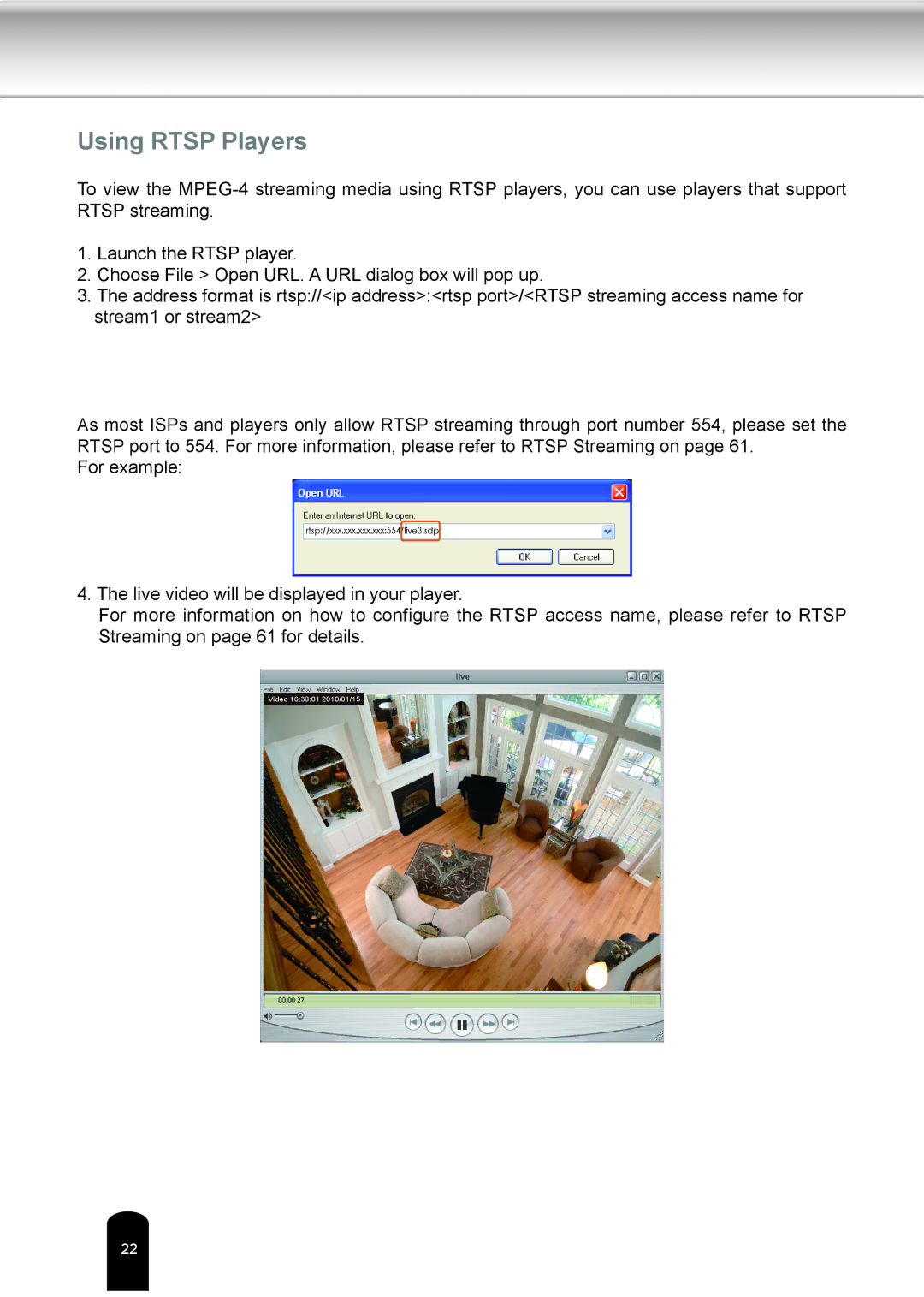 Toshiba IK-WD04A user manual Using Rtsp Players 