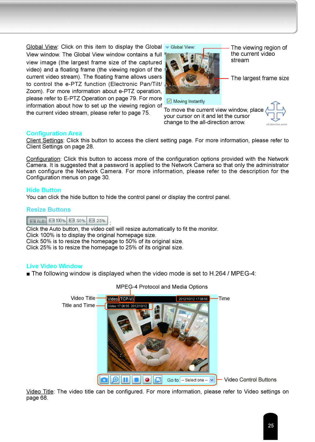 Toshiba IK-WD04A user manual Configuration Area, Resize Buttons 