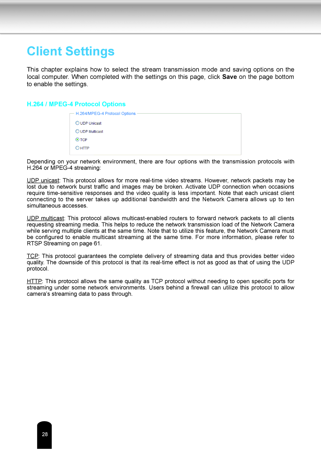 Toshiba IK-WD04A user manual Client Settings 