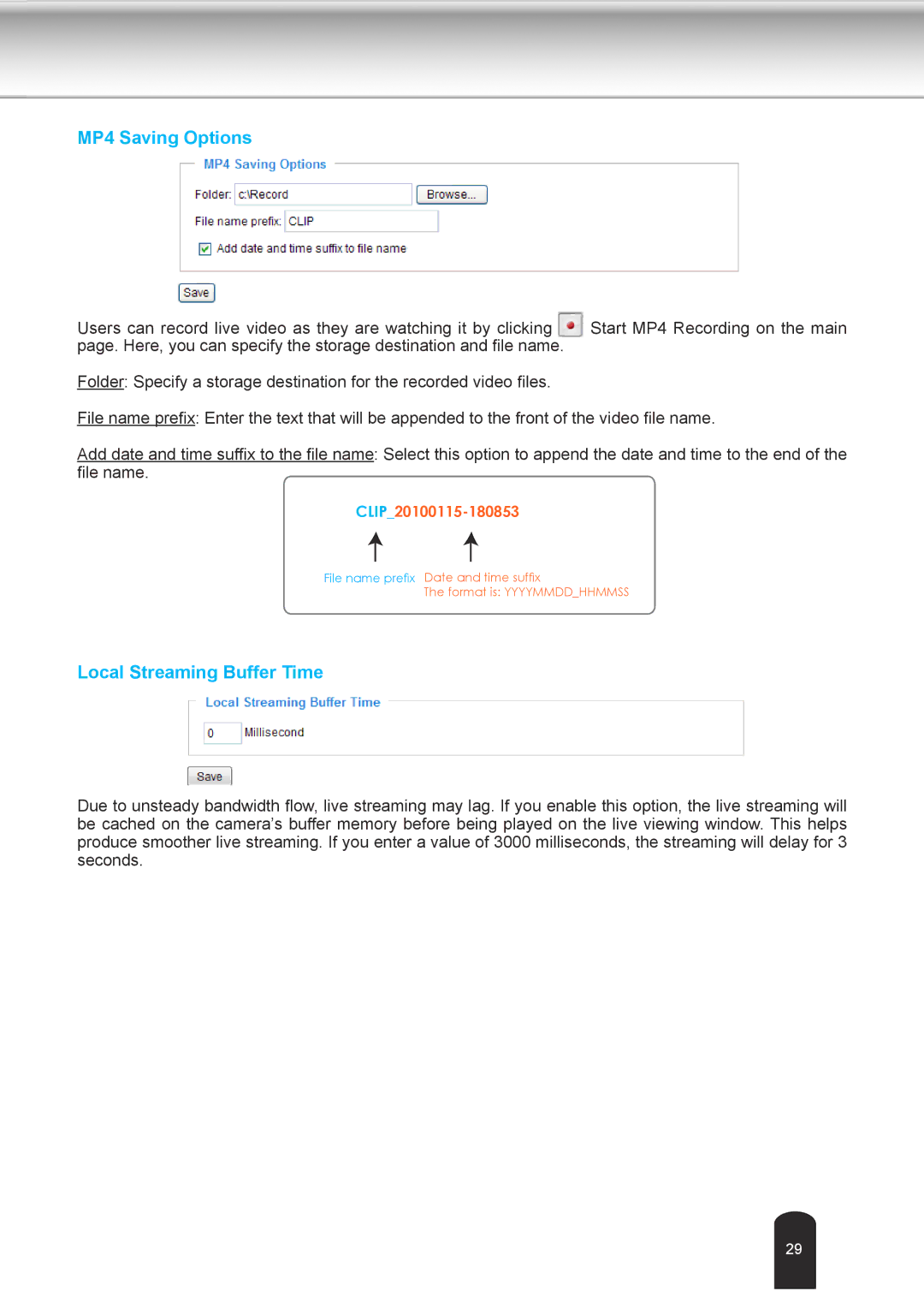 Toshiba IK-WD04A user manual MP4 Saving Options 