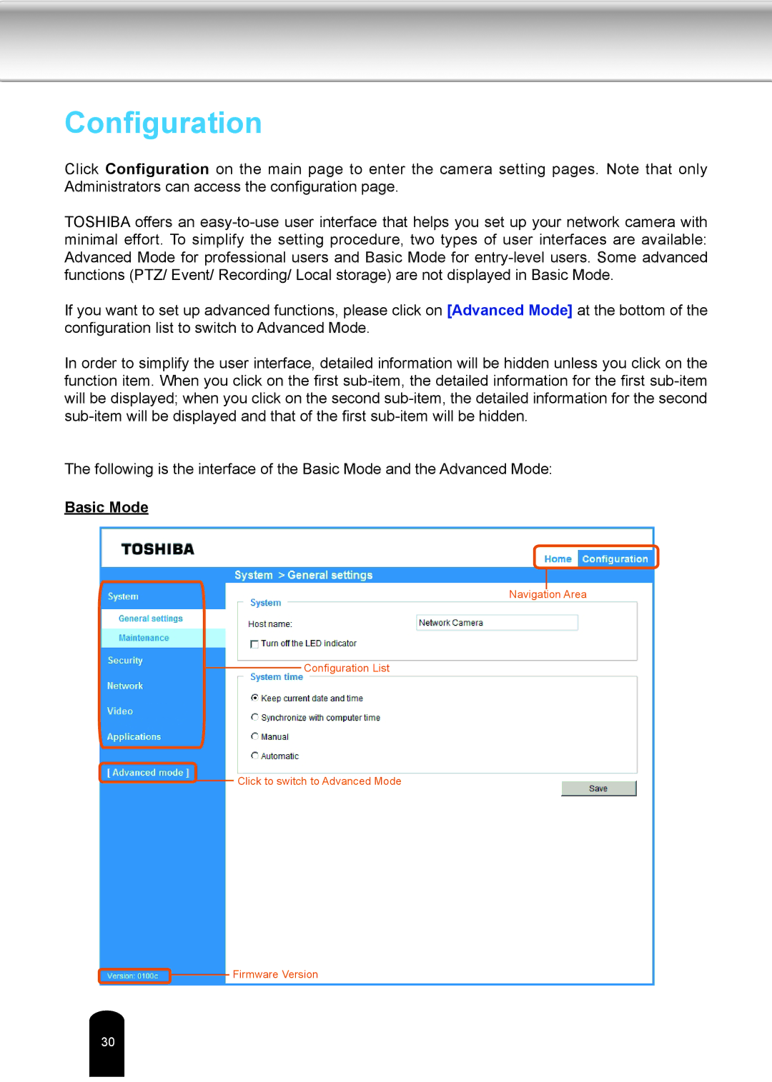 Toshiba IK-WD04A user manual Configuration 