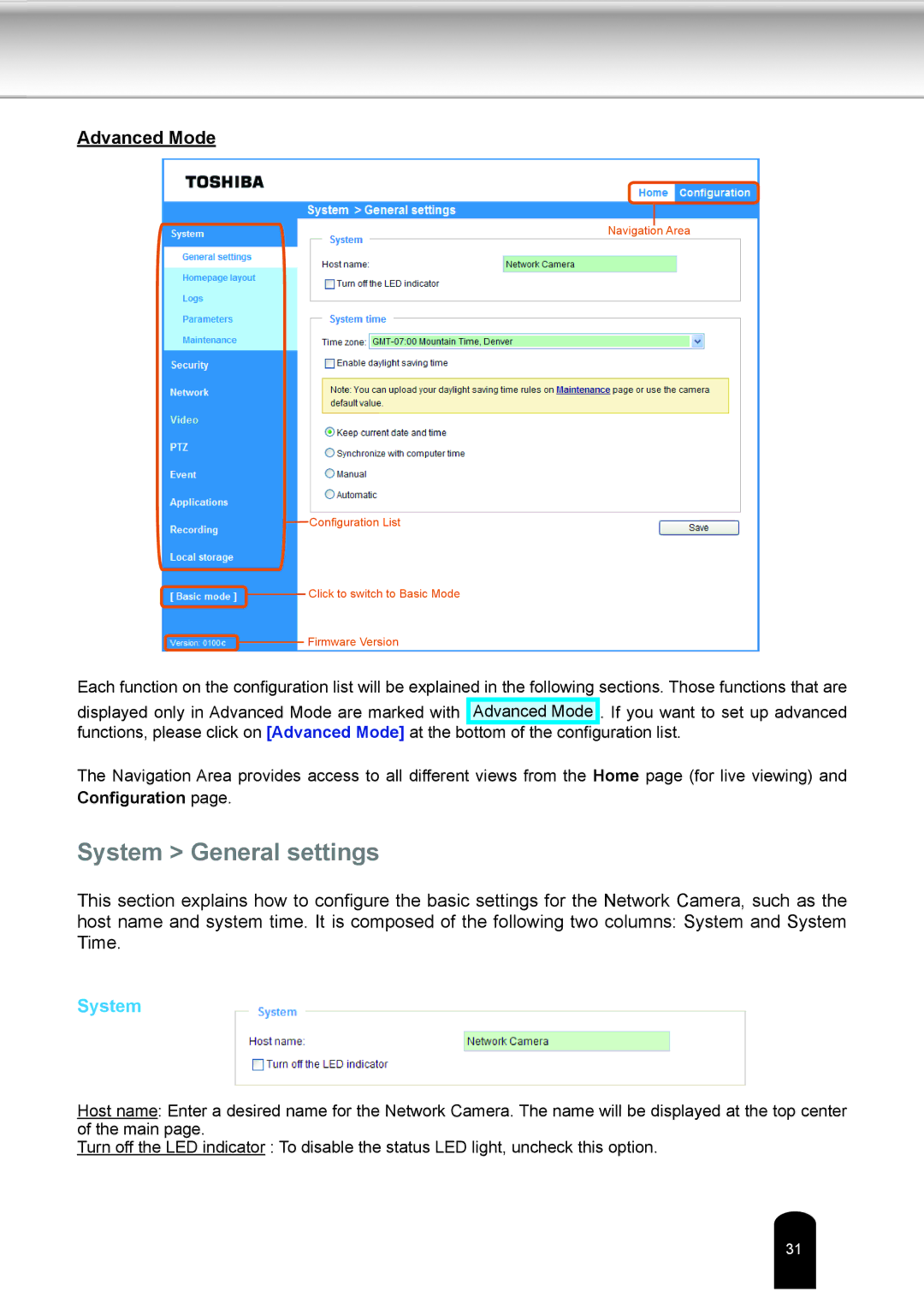 Toshiba IK-WD04A user manual System General settings 