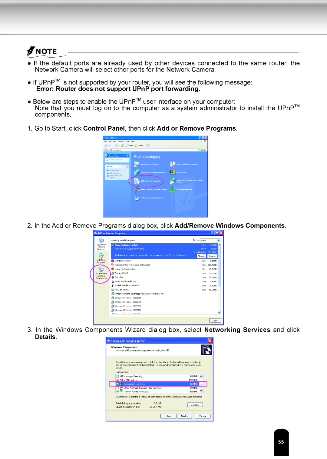 Toshiba IK-WD04A user manual Error Router does not support UPnP port forwarding 