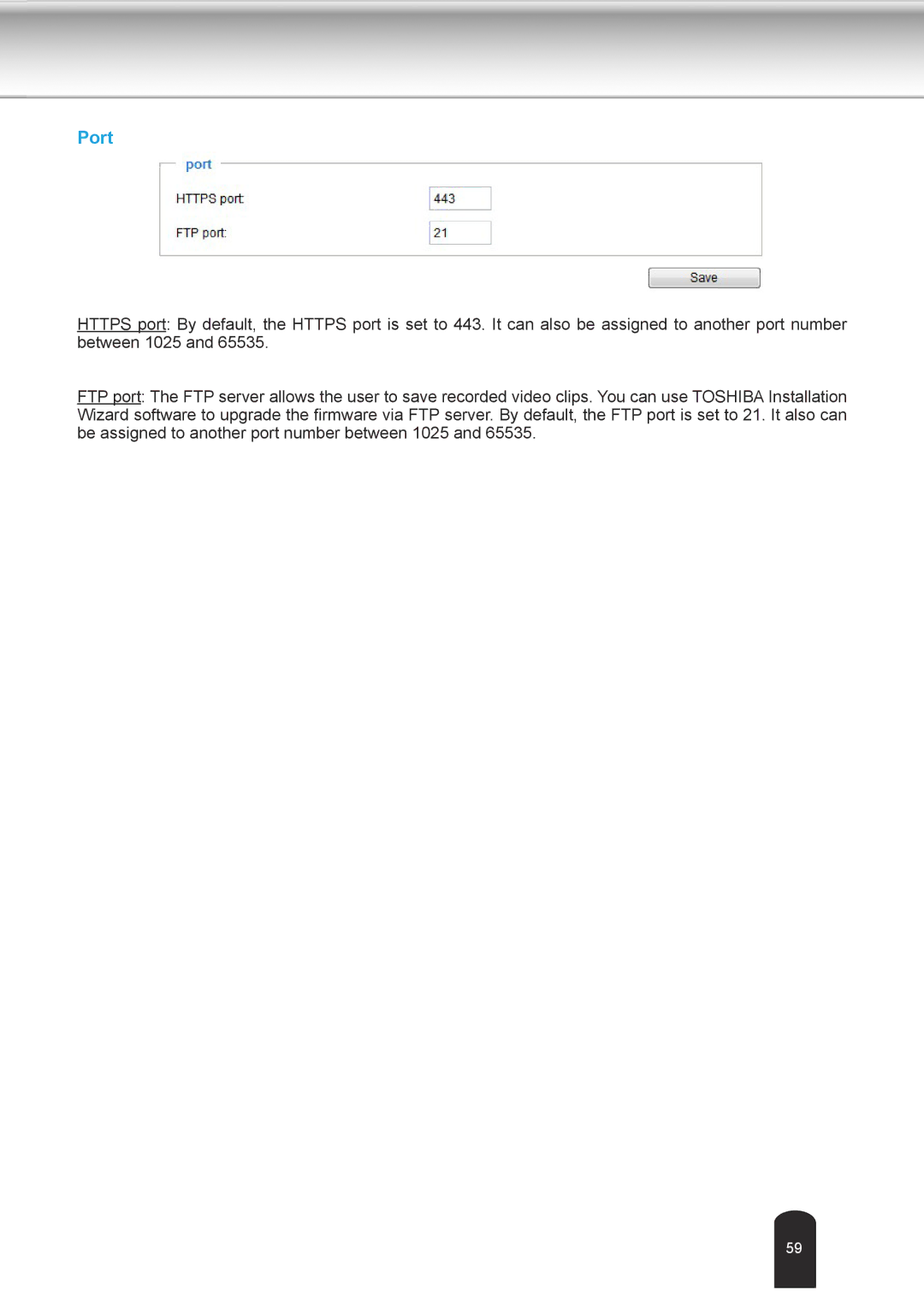 Toshiba IK-WD04A user manual Port 