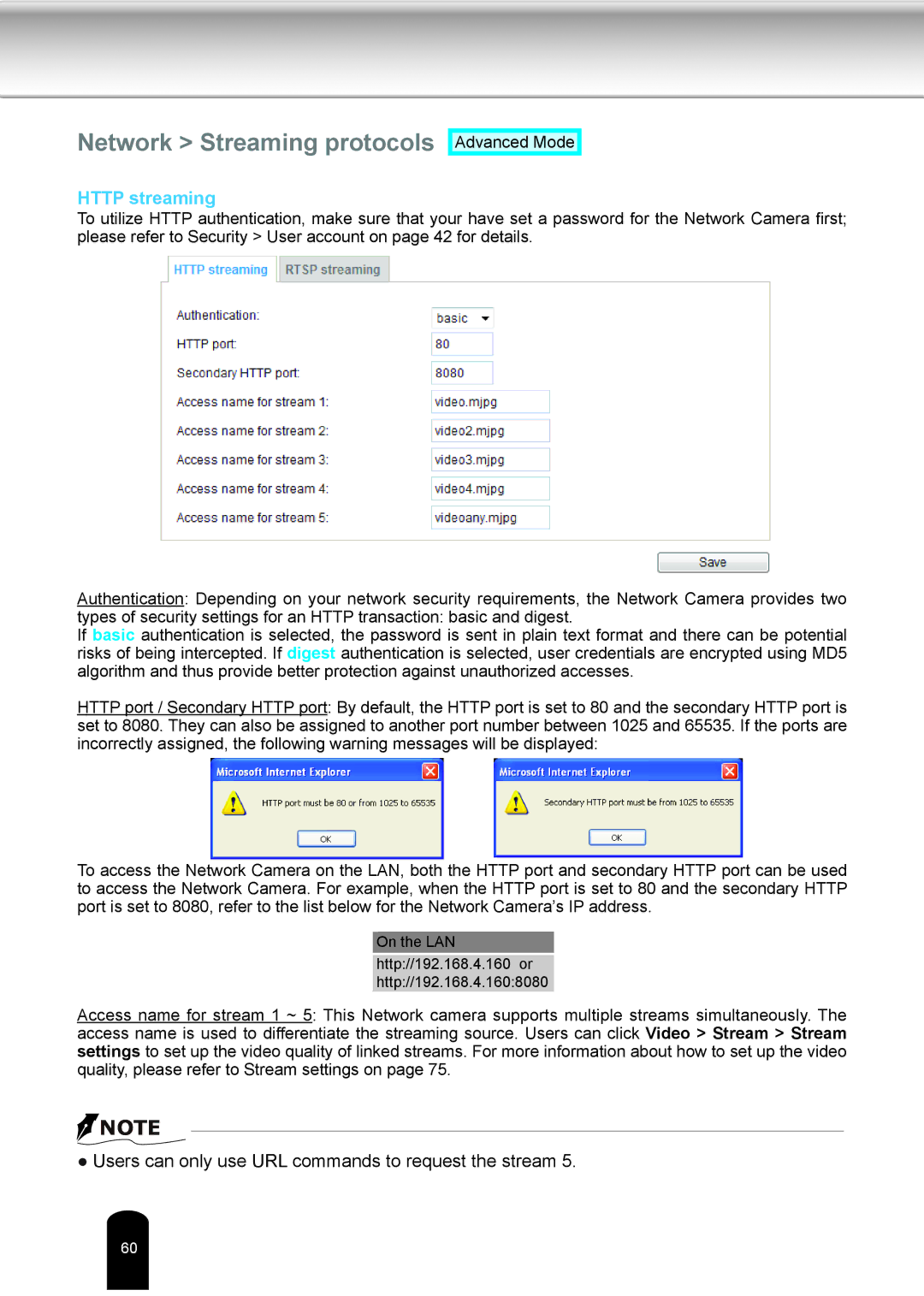 Toshiba IK-WD04A user manual Network Streaming protocols, Http streaming 