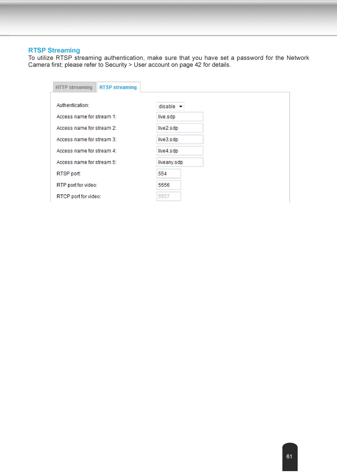 Toshiba IK-WD04A user manual Rtsp Streaming 