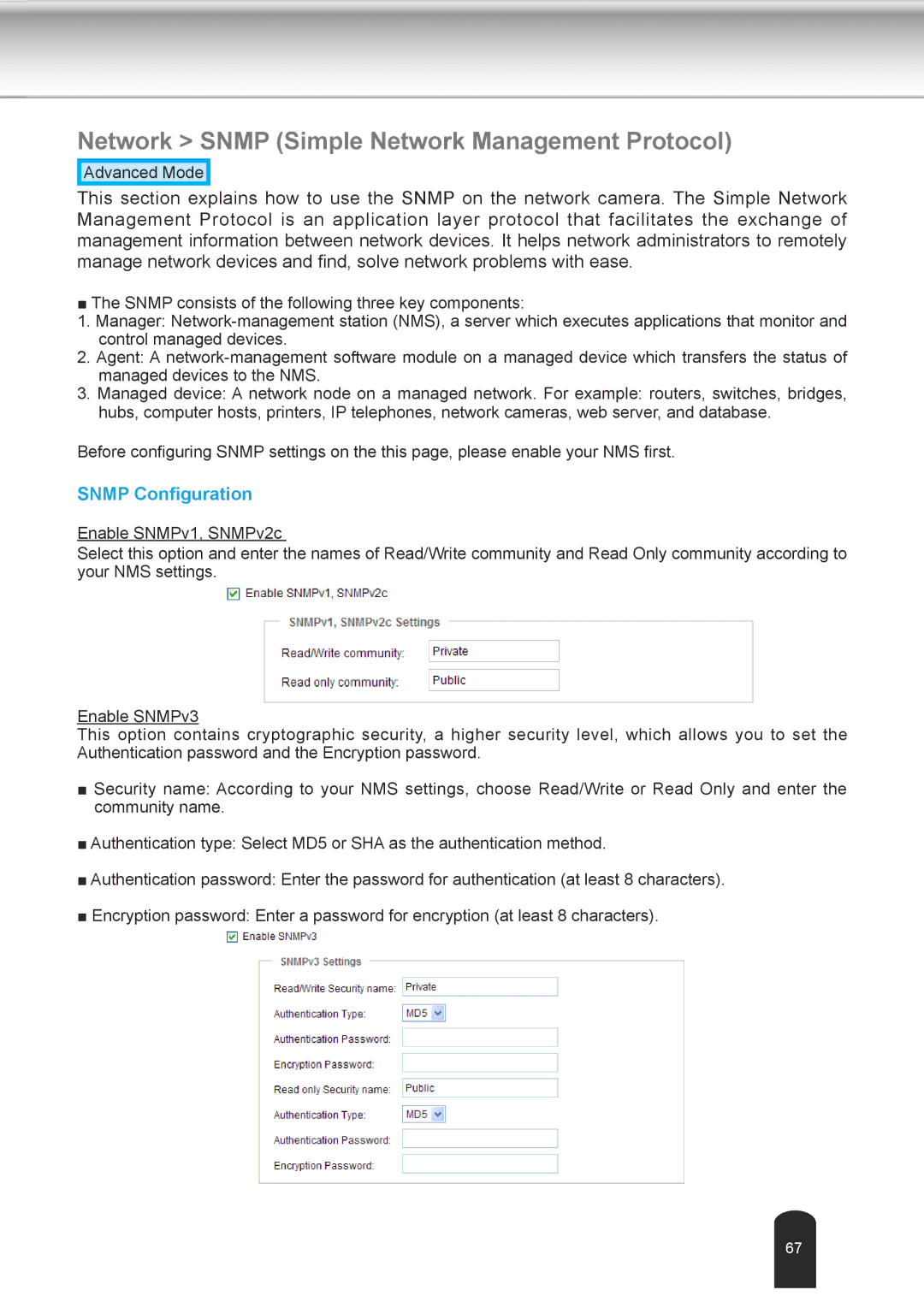 Toshiba IK-WD04A user manual Network Snmp Simple Network Management Protocol, Snmp Configuration 