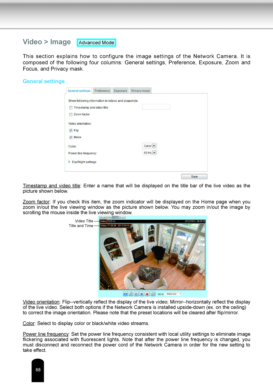 Toshiba IK-WD04A user manual Video Image, General settings 