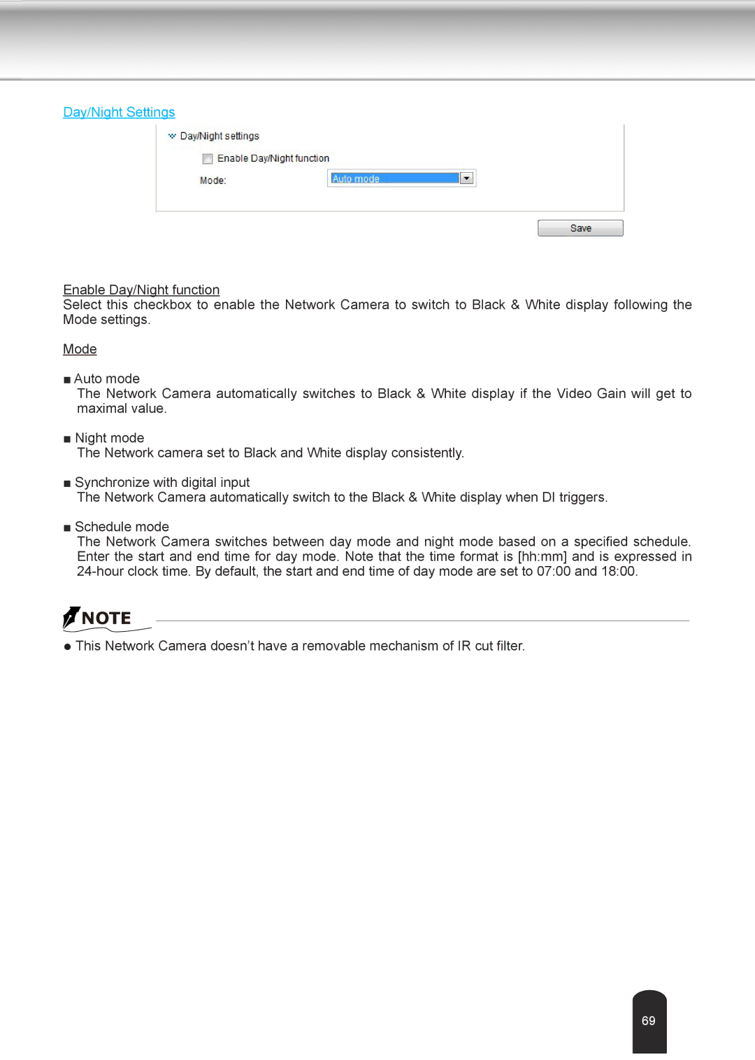 Toshiba IK-WD04A user manual Day/Night Settings 