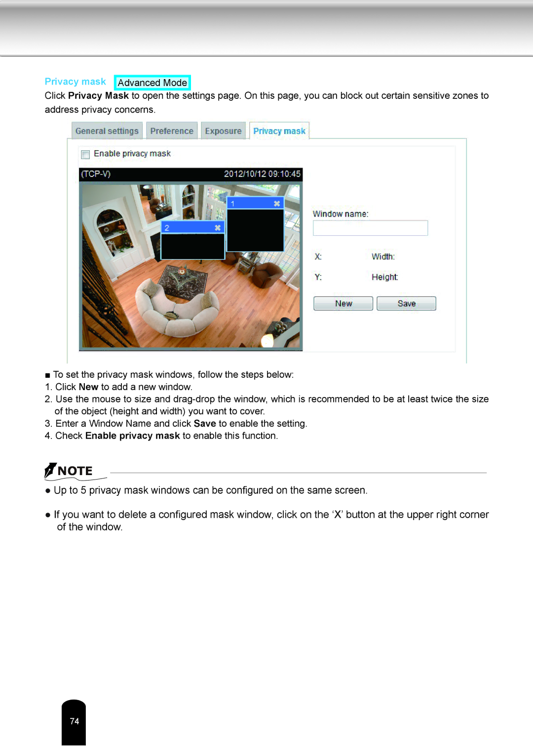 Toshiba IK-WD04A user manual Privacy mask Advanced Mode 