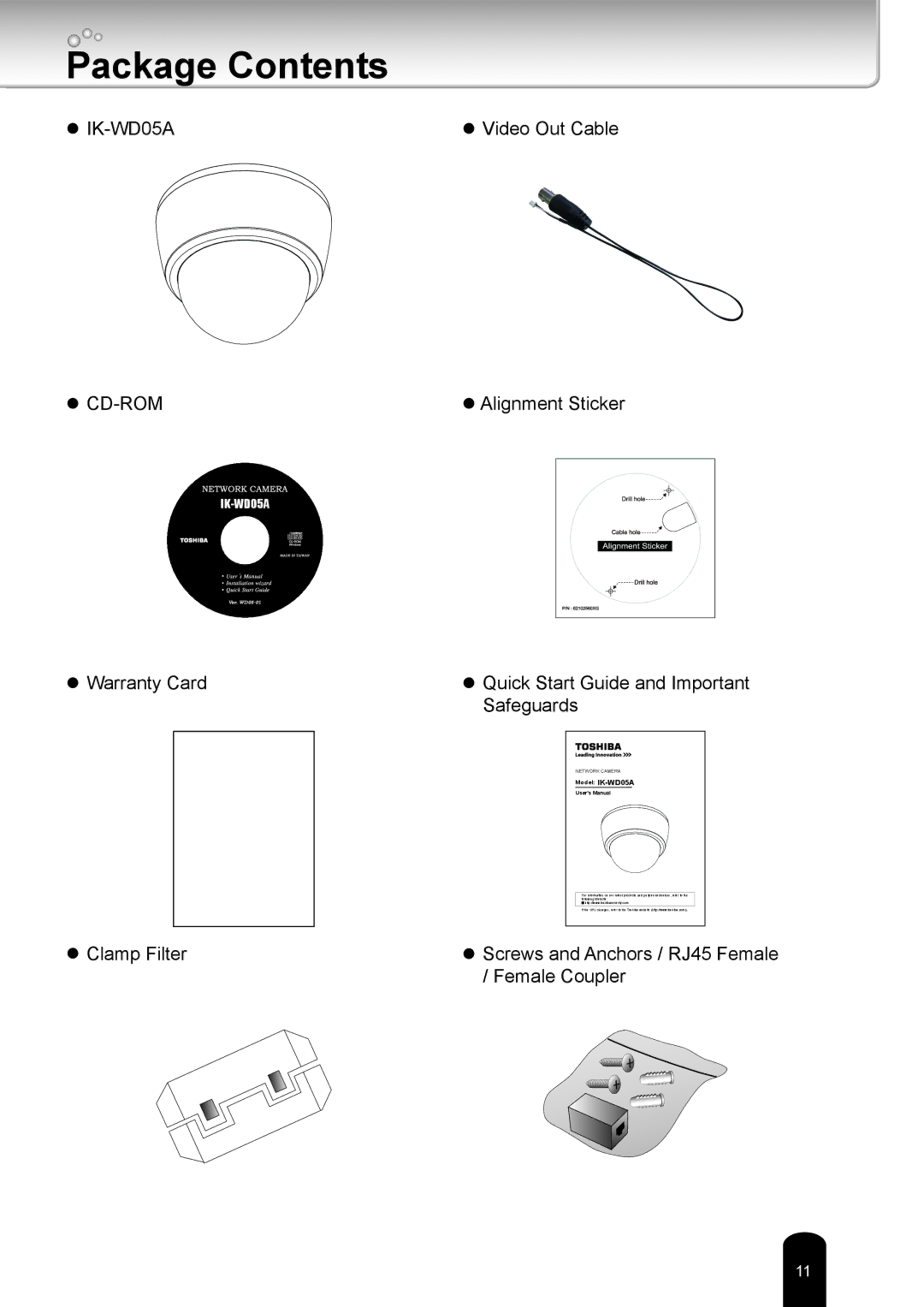 Toshiba IK-WD05A user manual Package Contents 