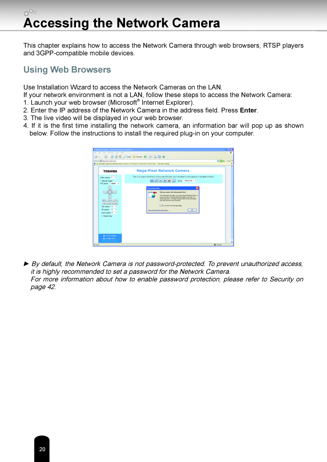 Toshiba IK-WD05A user manual Accessing the Network Camera, Using Web Browsers 