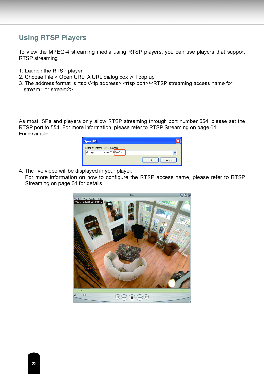 Toshiba IK-WD05A user manual Using Rtsp Players 