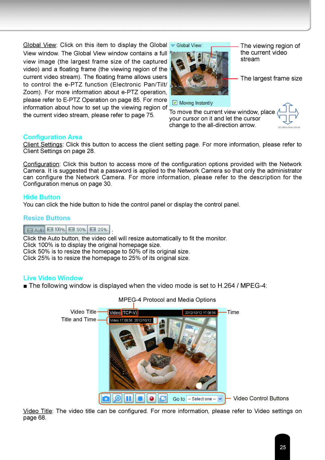 Toshiba IK-WD05A user manual Configuration Area, Resize Buttons 