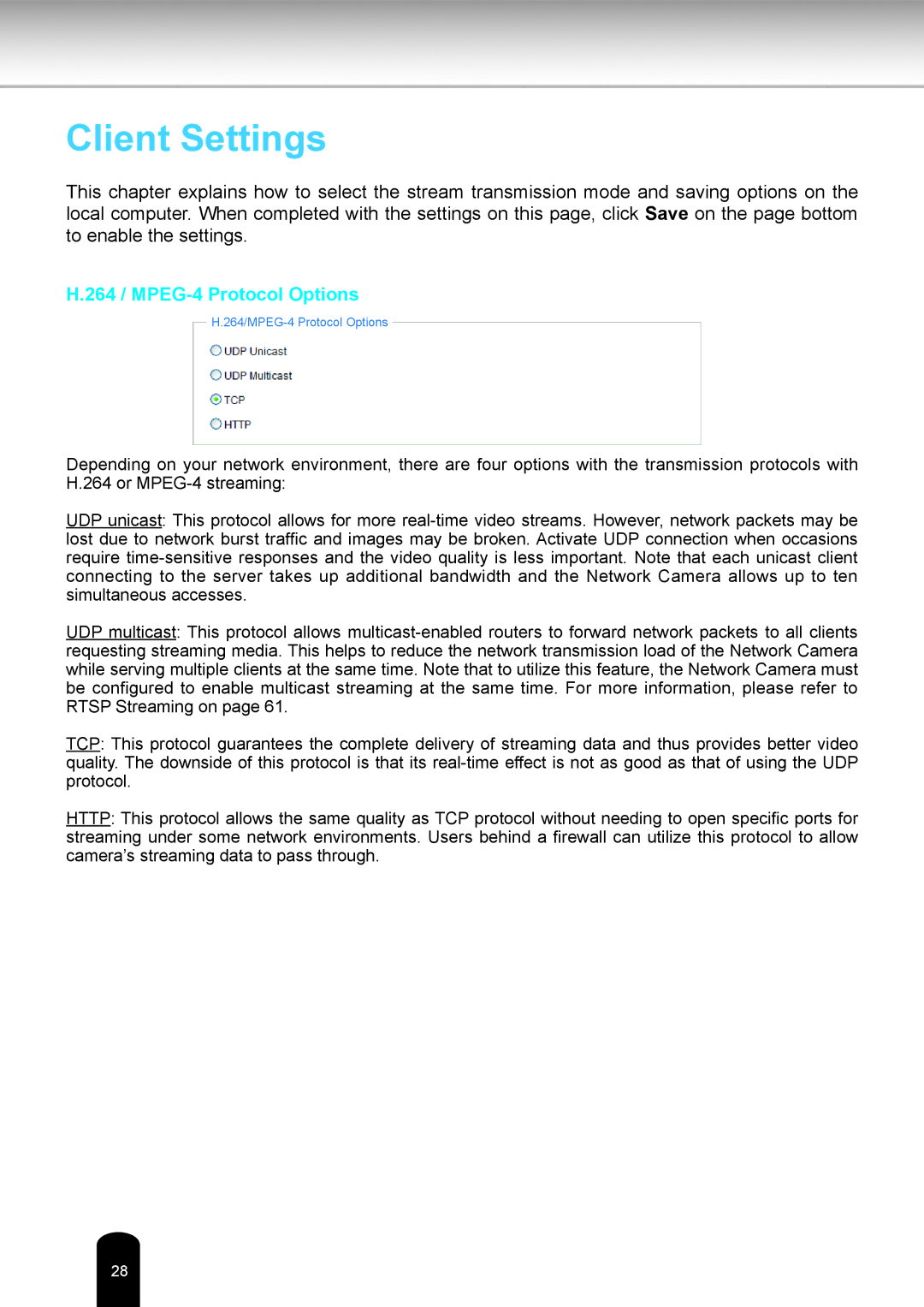 Toshiba IK-WD05A user manual Client Settings 