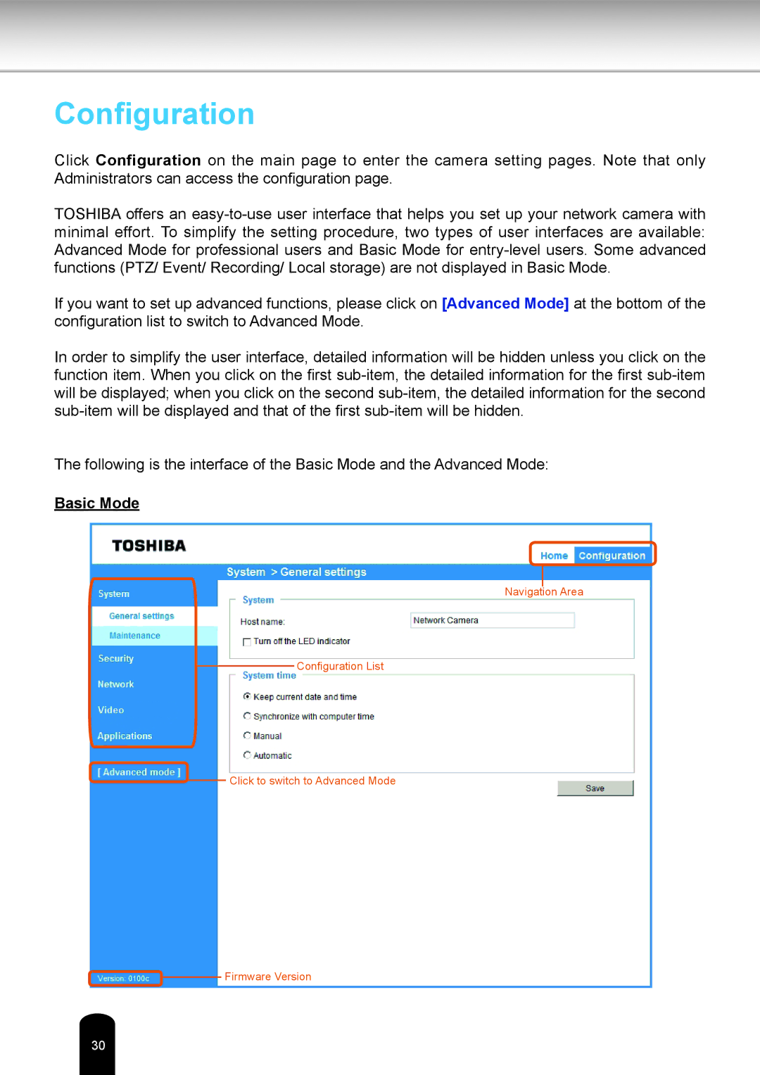 Toshiba IK-WD05A user manual Configuration 