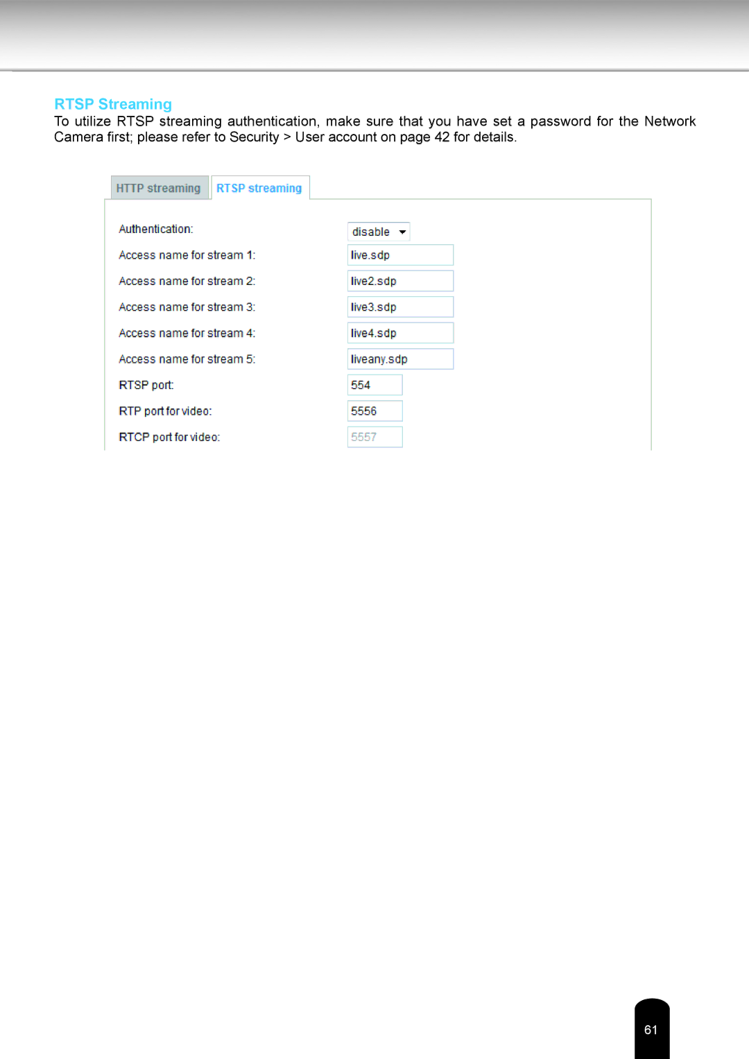 Toshiba IK-WD05A user manual Rtsp Streaming 