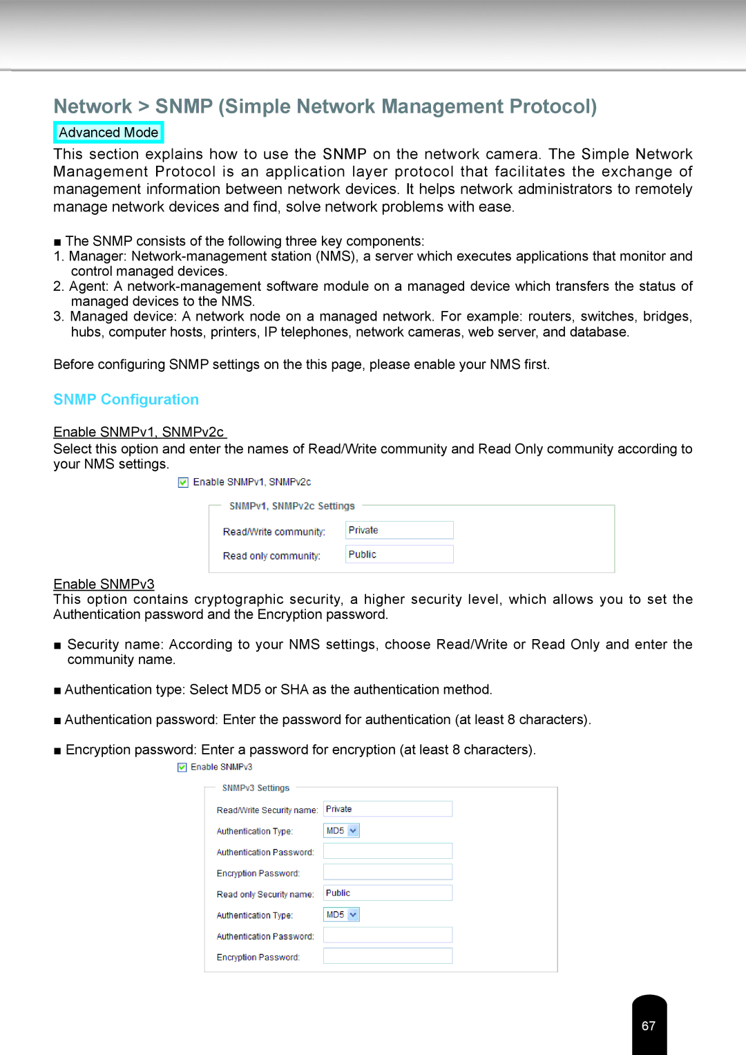 Toshiba IK-WD05A user manual Network Snmp Simple Network Management Protocol, Snmp Configuration 