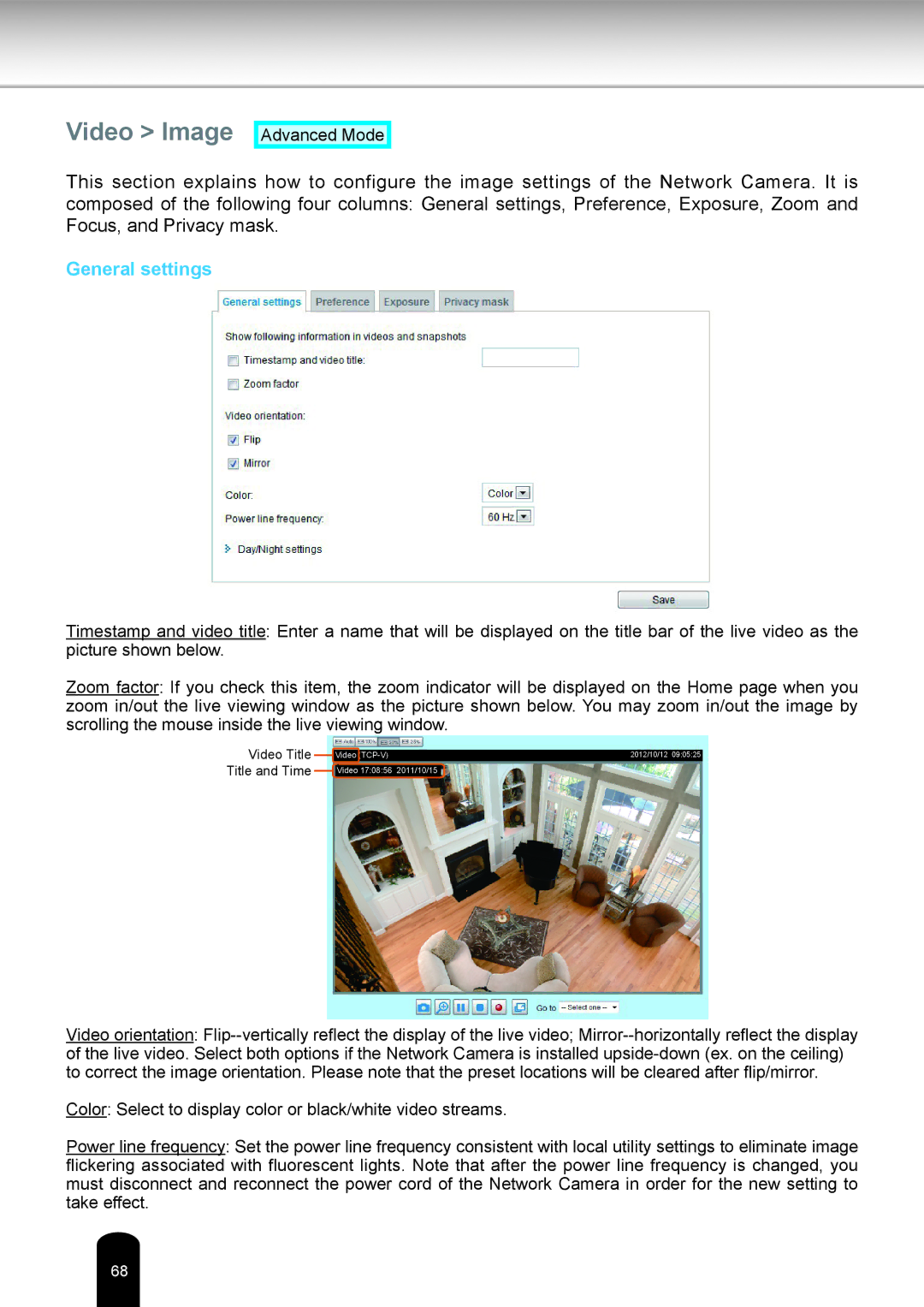 Toshiba IK-WD05A user manual Video Image, General settings 