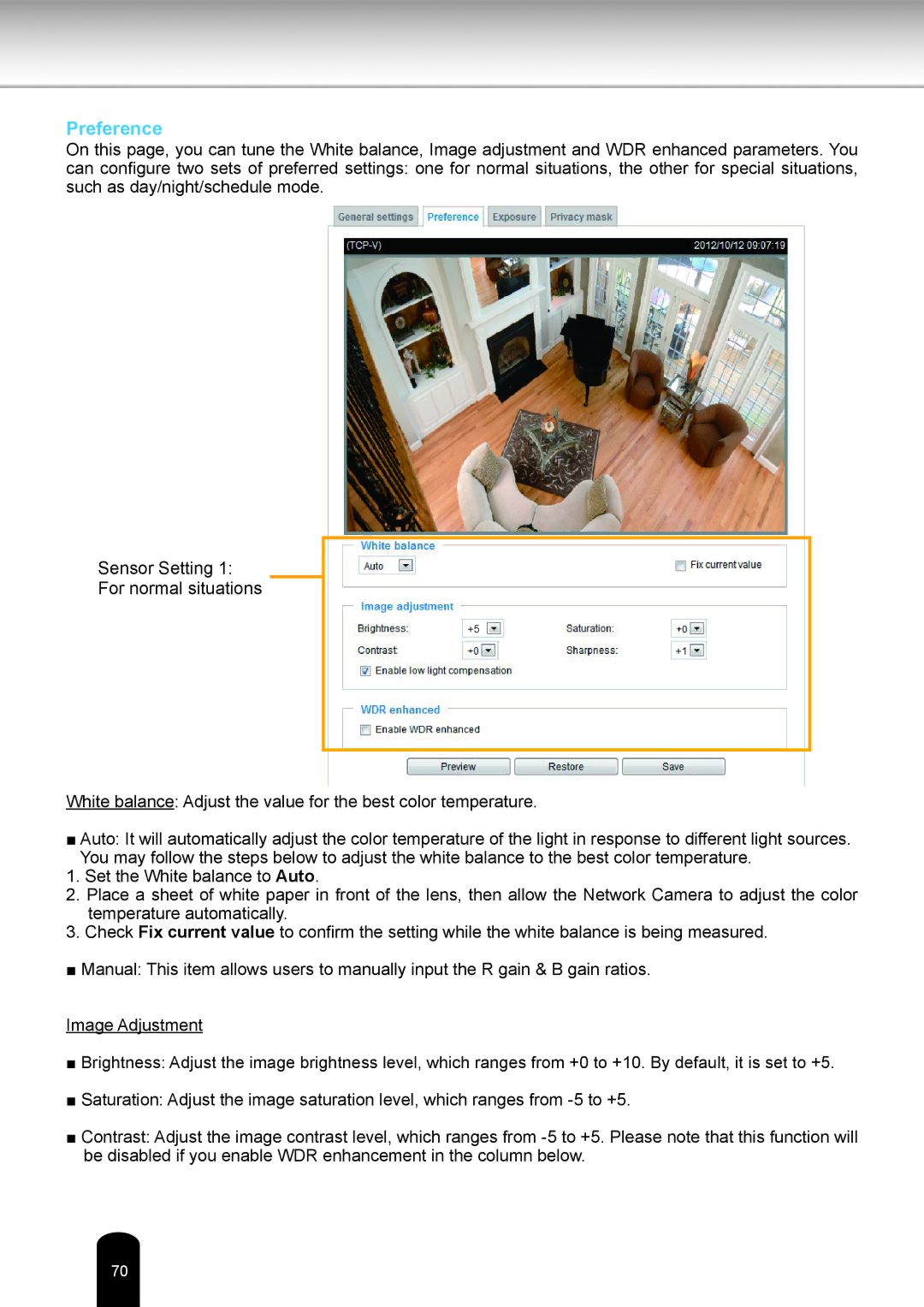 Toshiba IK-WD05A user manual Preference 