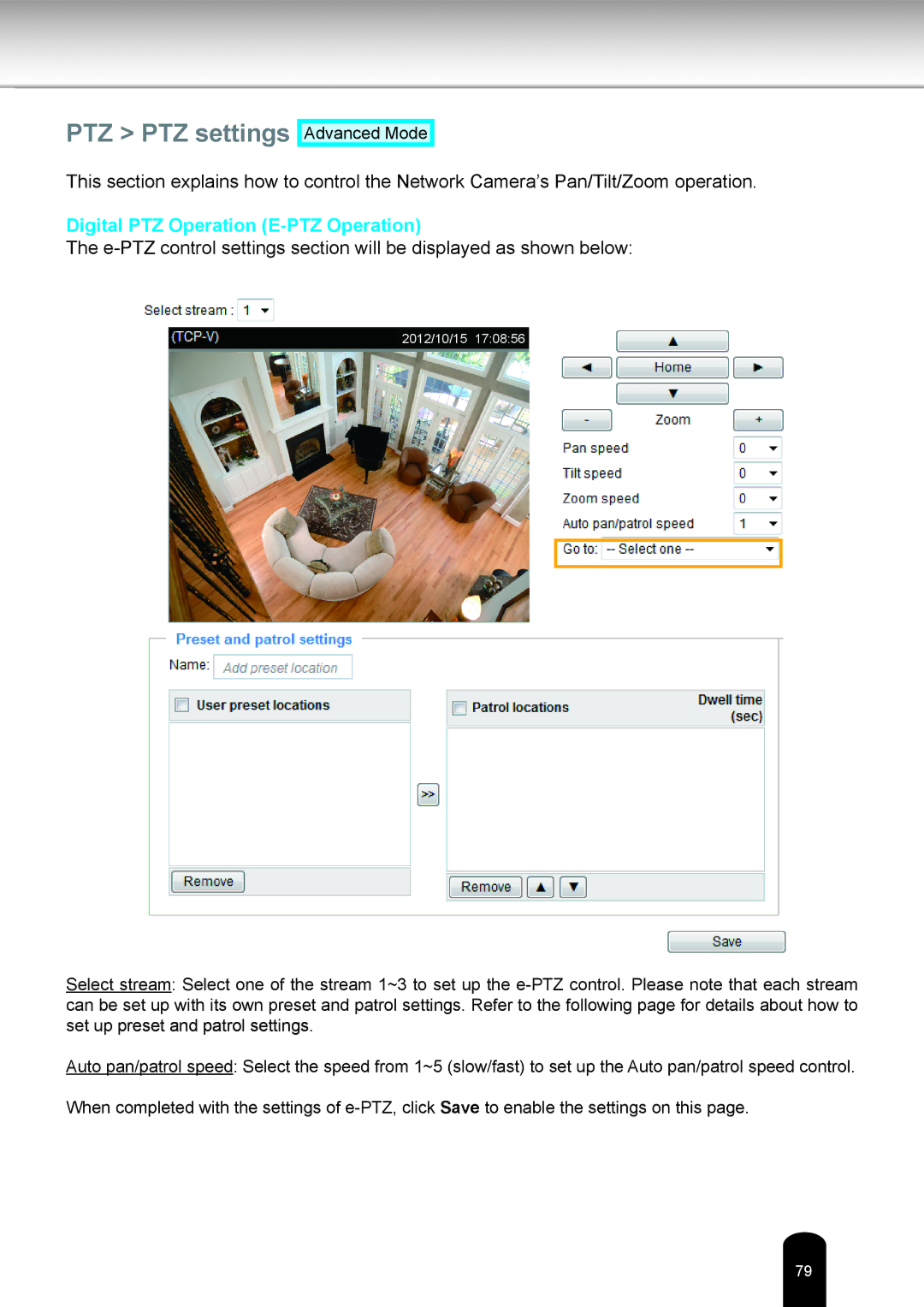 Toshiba IK-WD05A user manual PTZ PTZ settings, Digital PTZ Operation E-PTZ Operation 