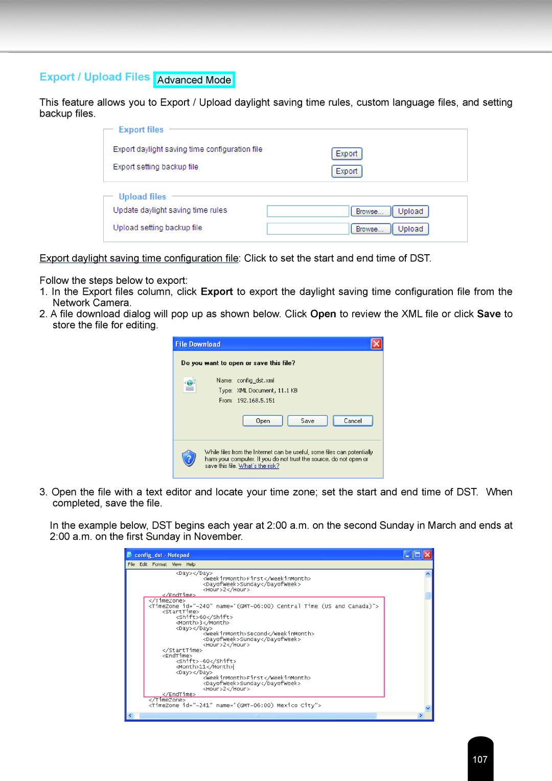 Toshiba IK-WD12A user manual Export / Upload Files 