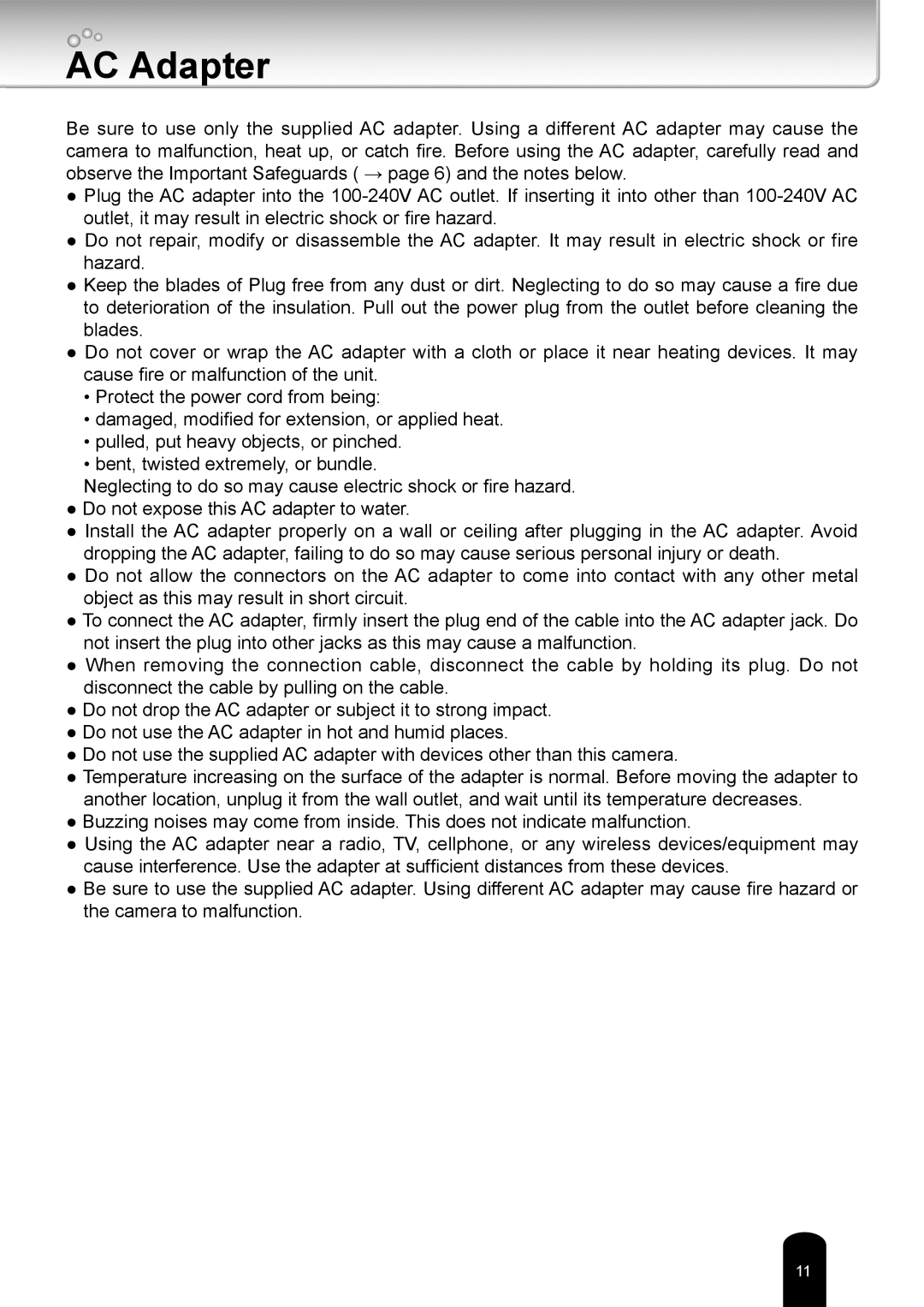 Toshiba IK-WD12A user manual AC Adapter 