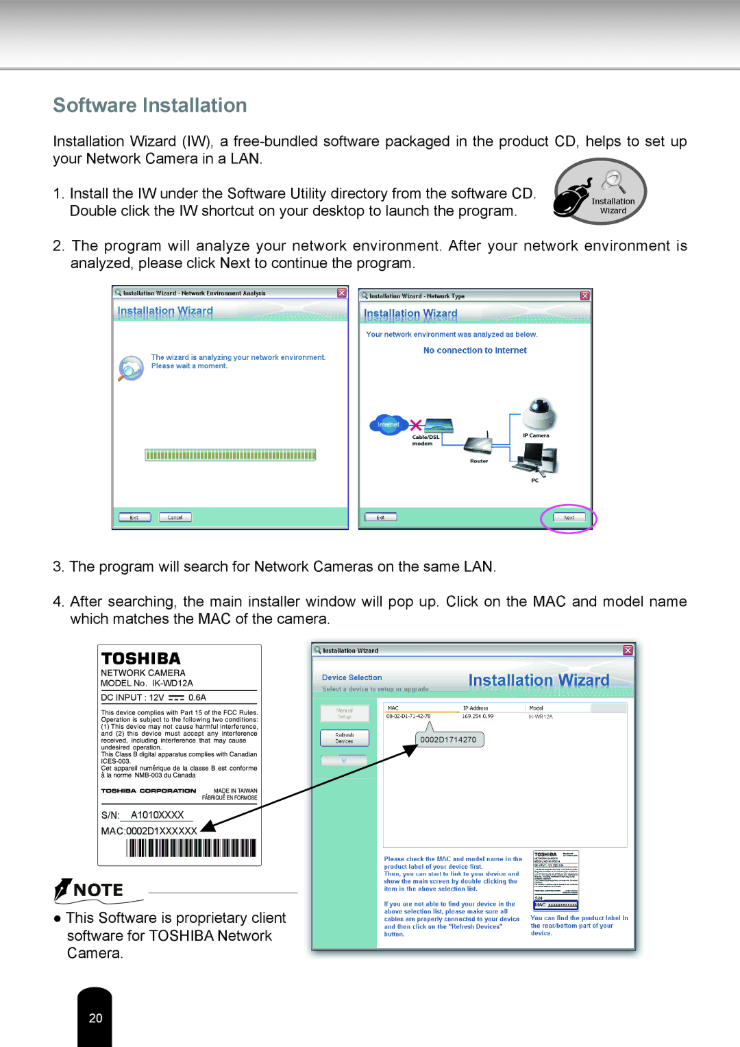 Toshiba IK-WD12A user manual Software Installation 