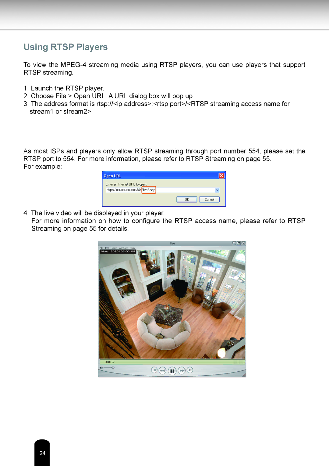 Toshiba IK-WD12A user manual Using Rtsp Players 