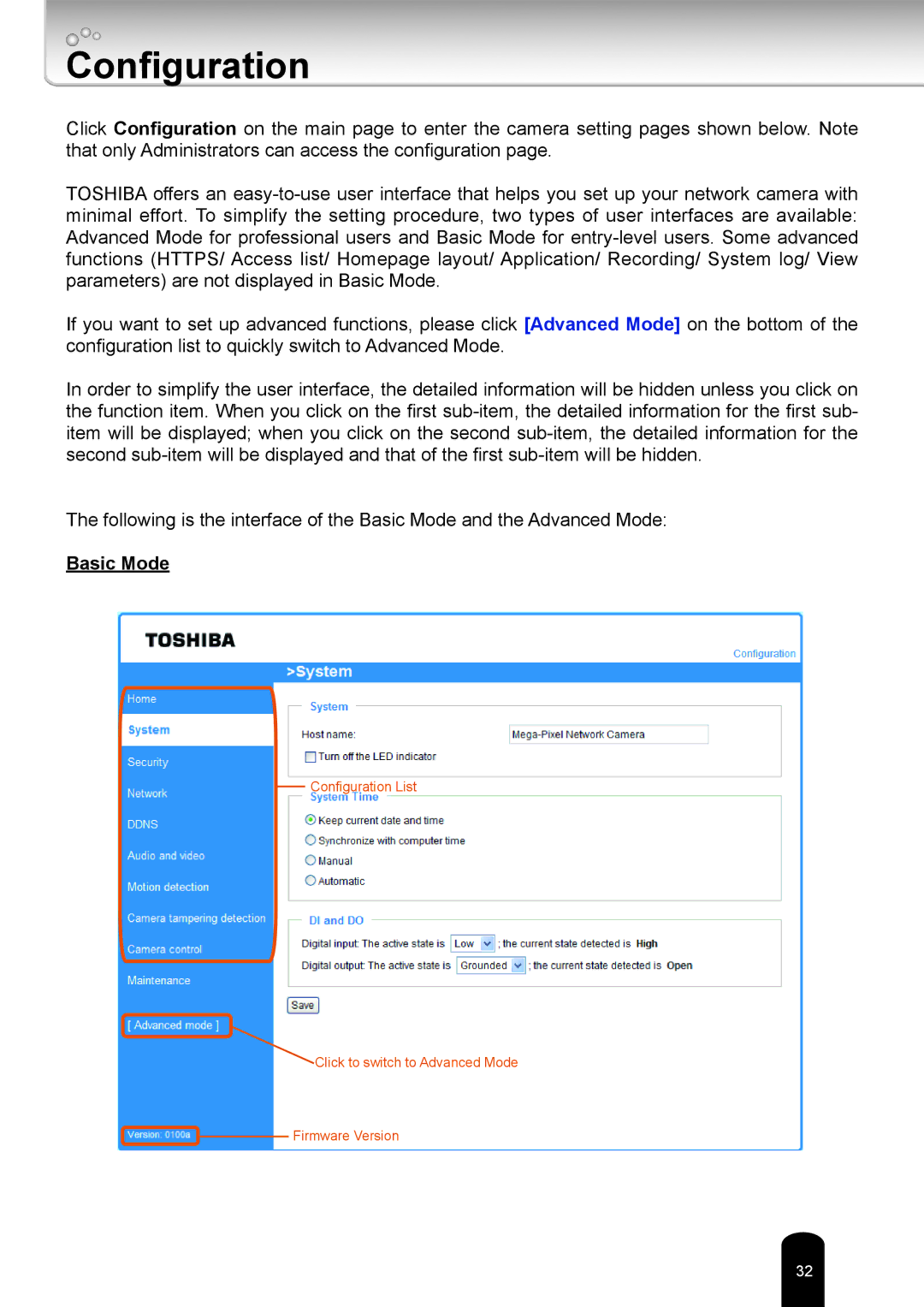 Toshiba IK-WD12A user manual Configuration 