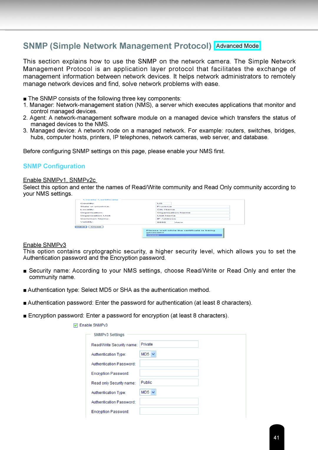 Toshiba IK-WD12A user manual Snmp Simple Network Management Protocol, Snmp Configuration 