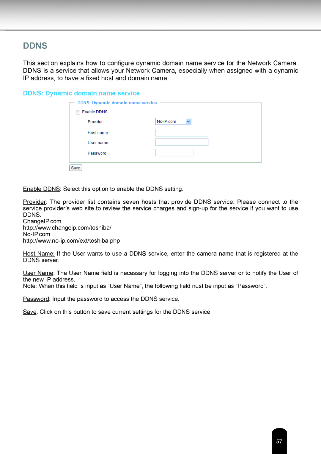 Toshiba IK-WD12A user manual Ddns Dynamic domain name service 