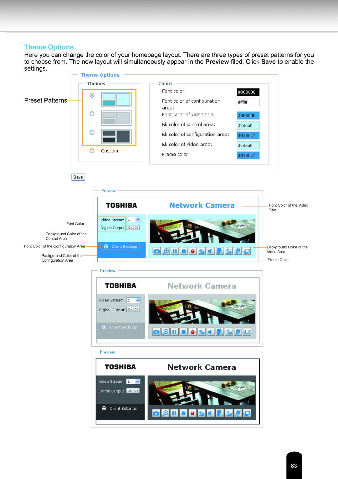 Toshiba IK-WD12A user manual Theme Options 