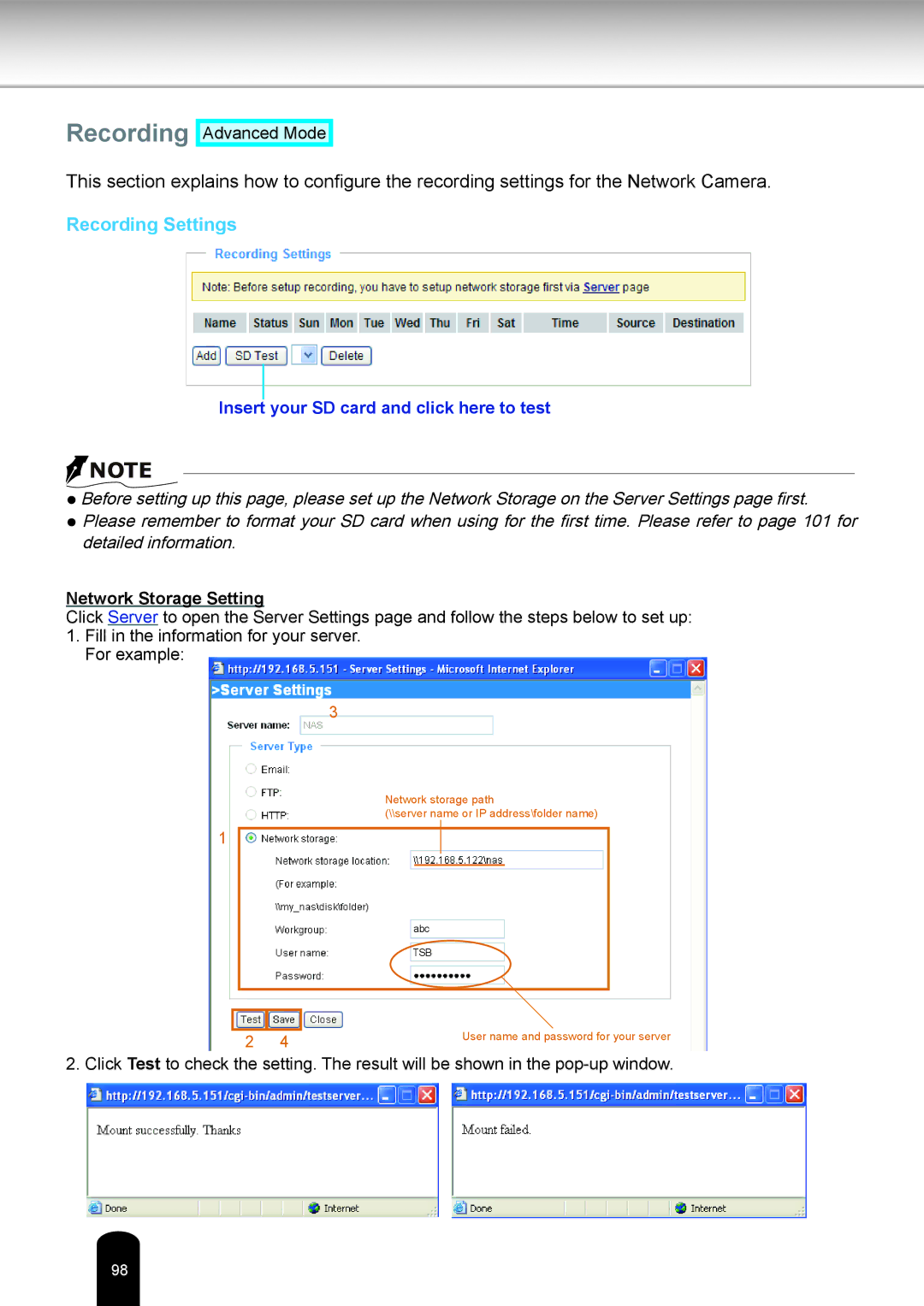 Toshiba IK-WD12A user manual Recording Settings 