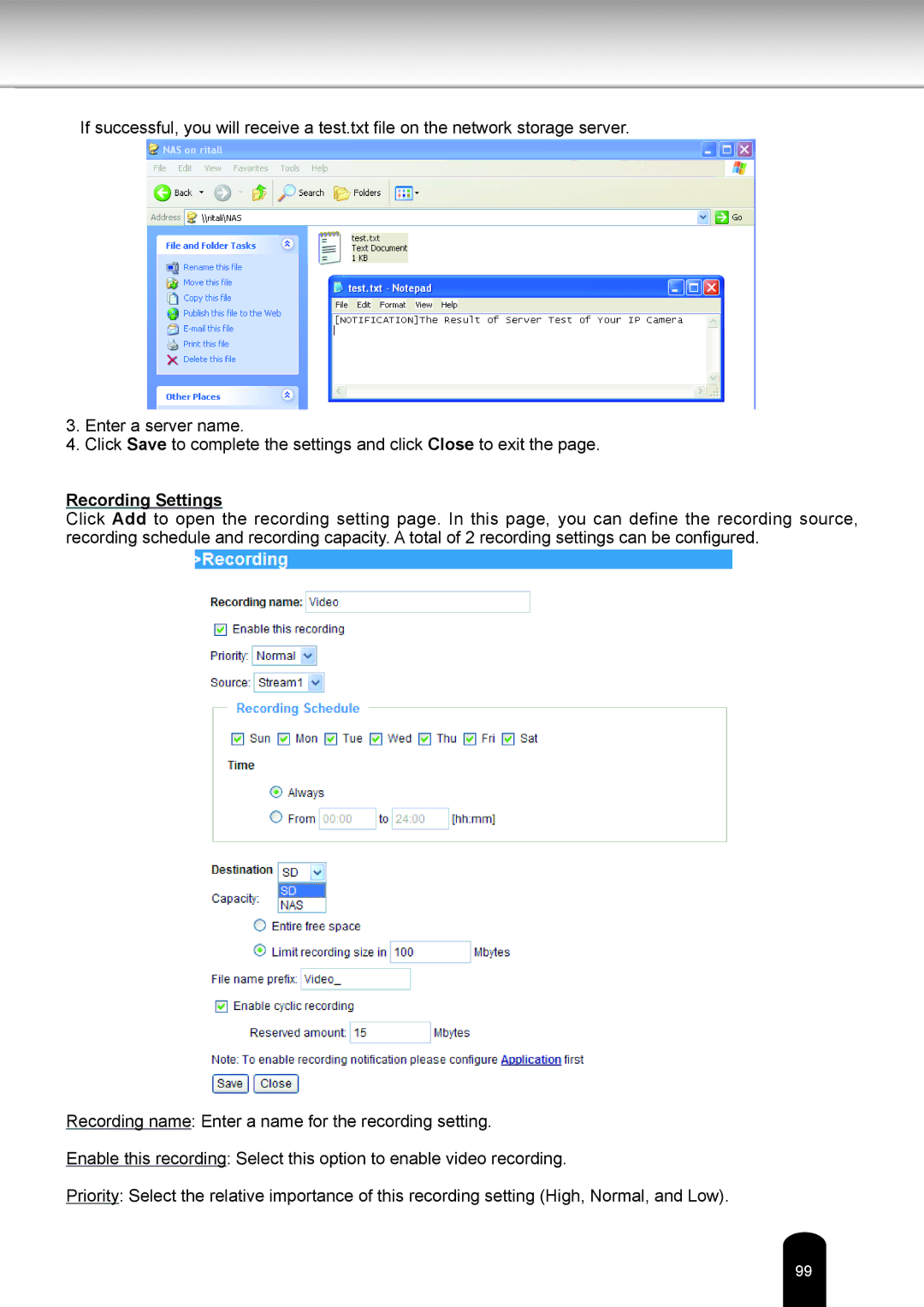 Toshiba IK-WD12A user manual Recording Settings 