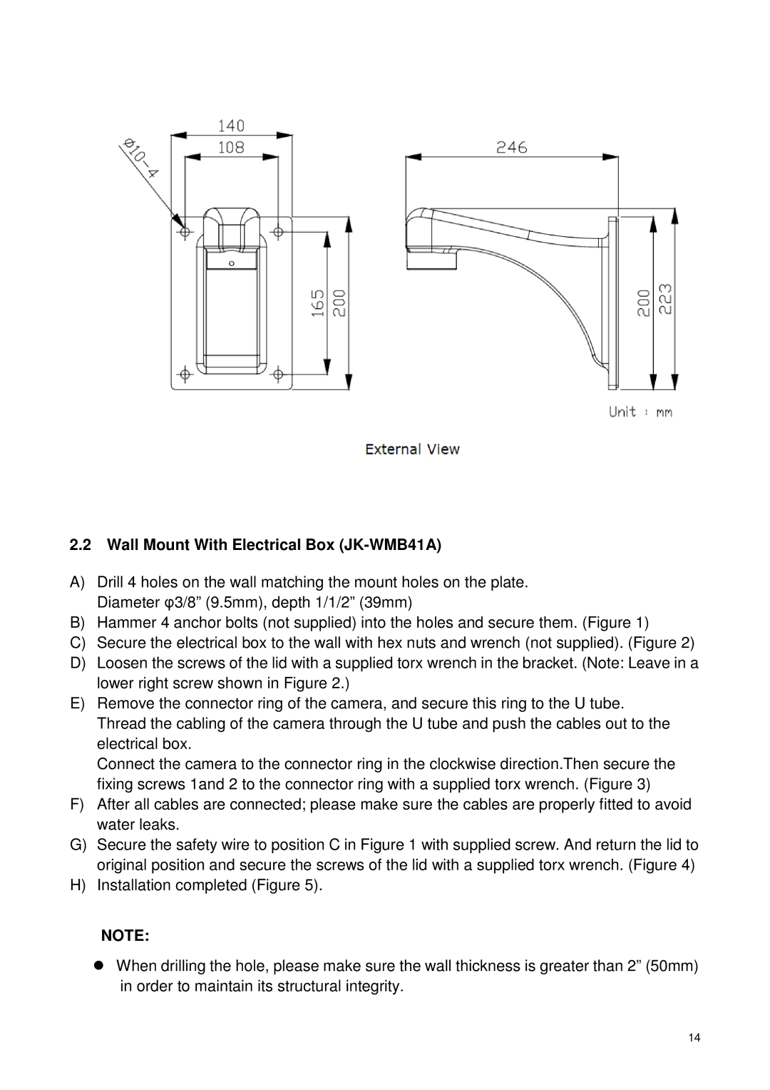 Toshiba Network Camera, IK-WP41A quick start Wall Mount With Electrical Box JK-WMB41A 