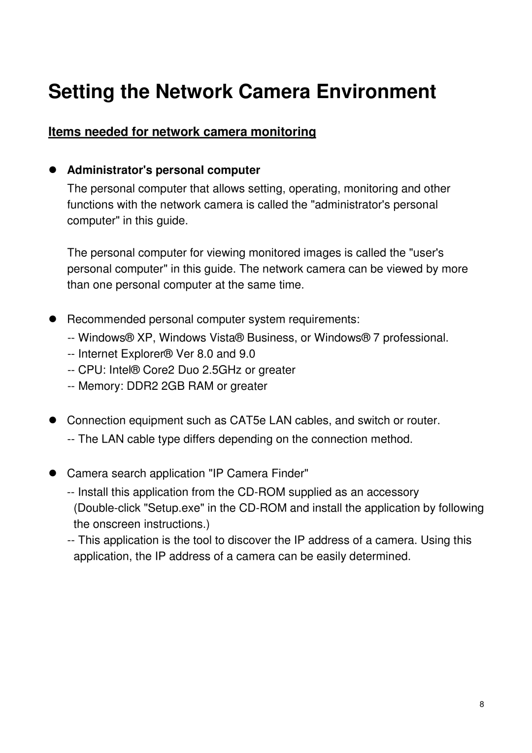 Toshiba IK-WP41A quick start Setting the Network Camera Environment, Items needed for network camera monitoring 