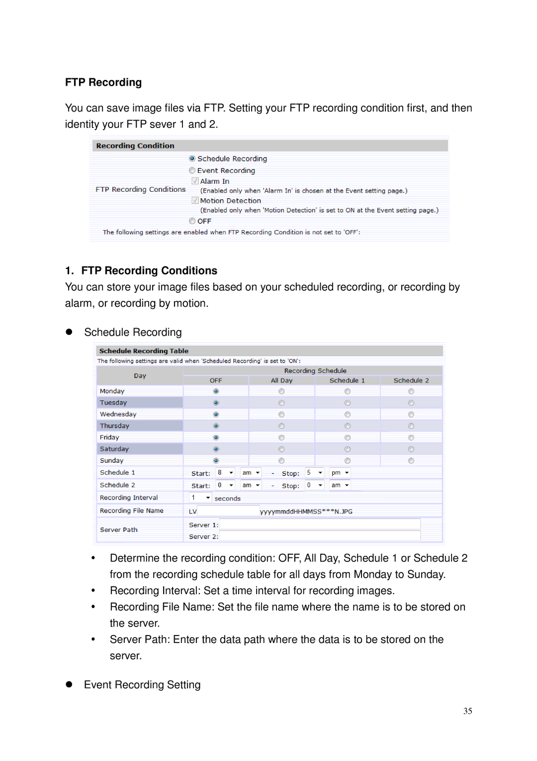 Toshiba IK-WP41A, Network Camera user manual FTP Recording Conditions 