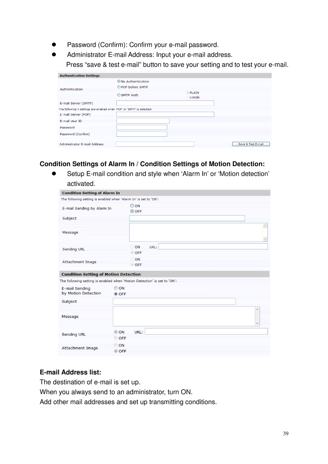 Toshiba IK-WP41A, Network Camera user manual Mail Address list 