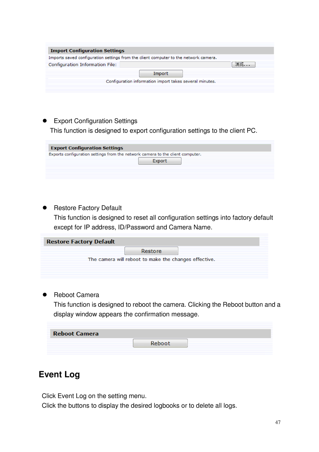 Toshiba IK-WP41A, Network Camera user manual Event Log 