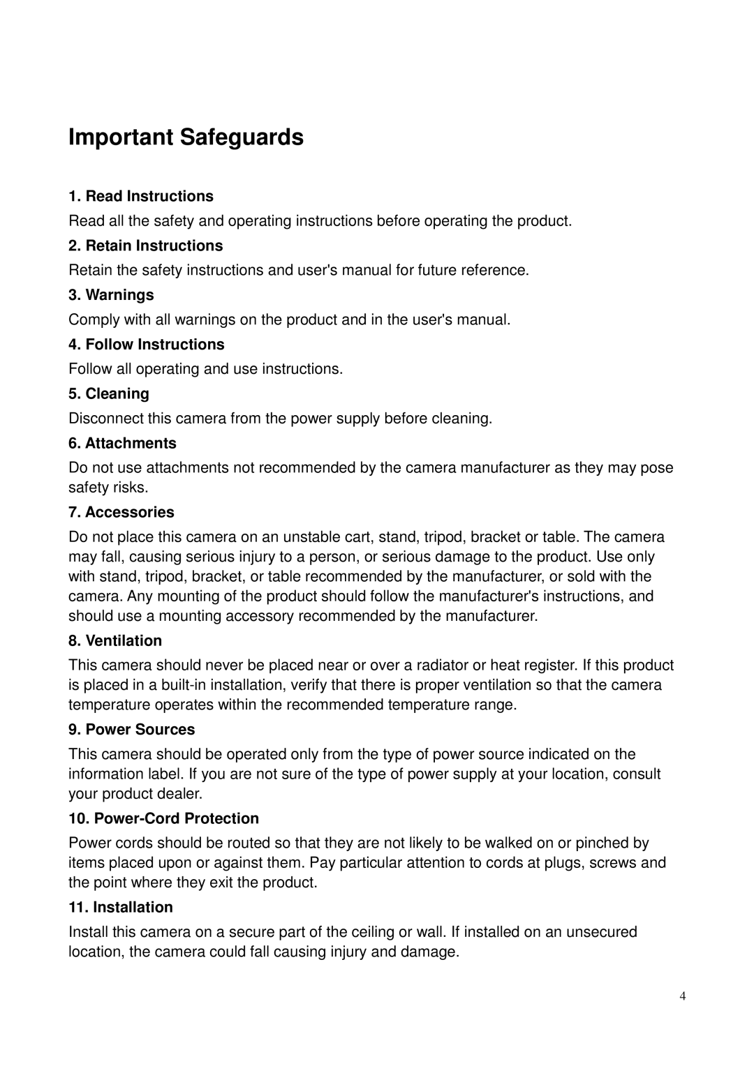 Toshiba Network Camera, IK-WP41A user manual Important Safeguards 