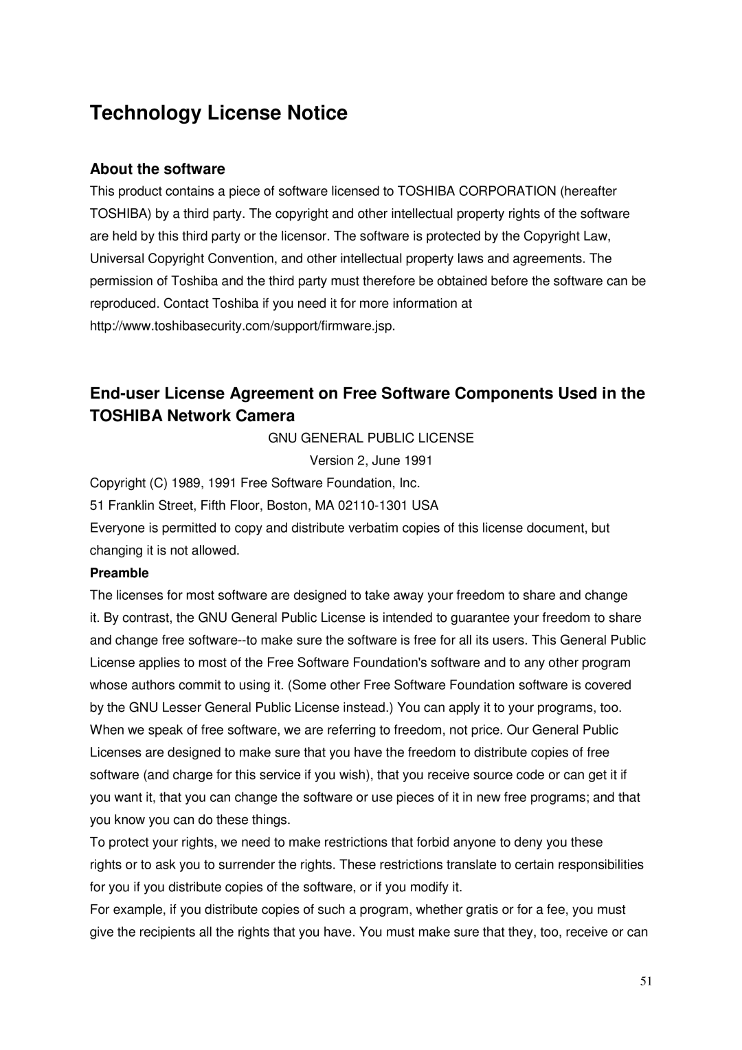 Toshiba IK-WP41A, Network Camera user manual Technology License Notice, About the software 