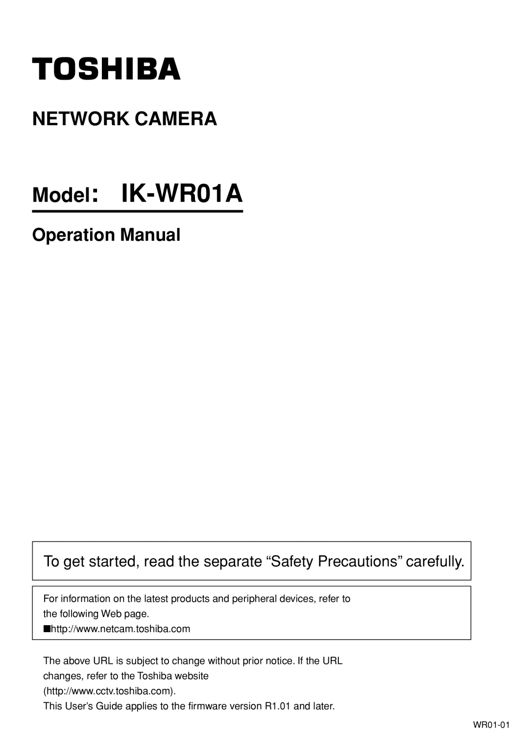 Toshiba operation manual Model IK-WR01A 